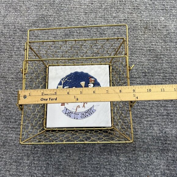Christmas Basket Gold Wire Square With Center Tile Snowmen Let It Snow Holiday‎ - Picture 7 of 10